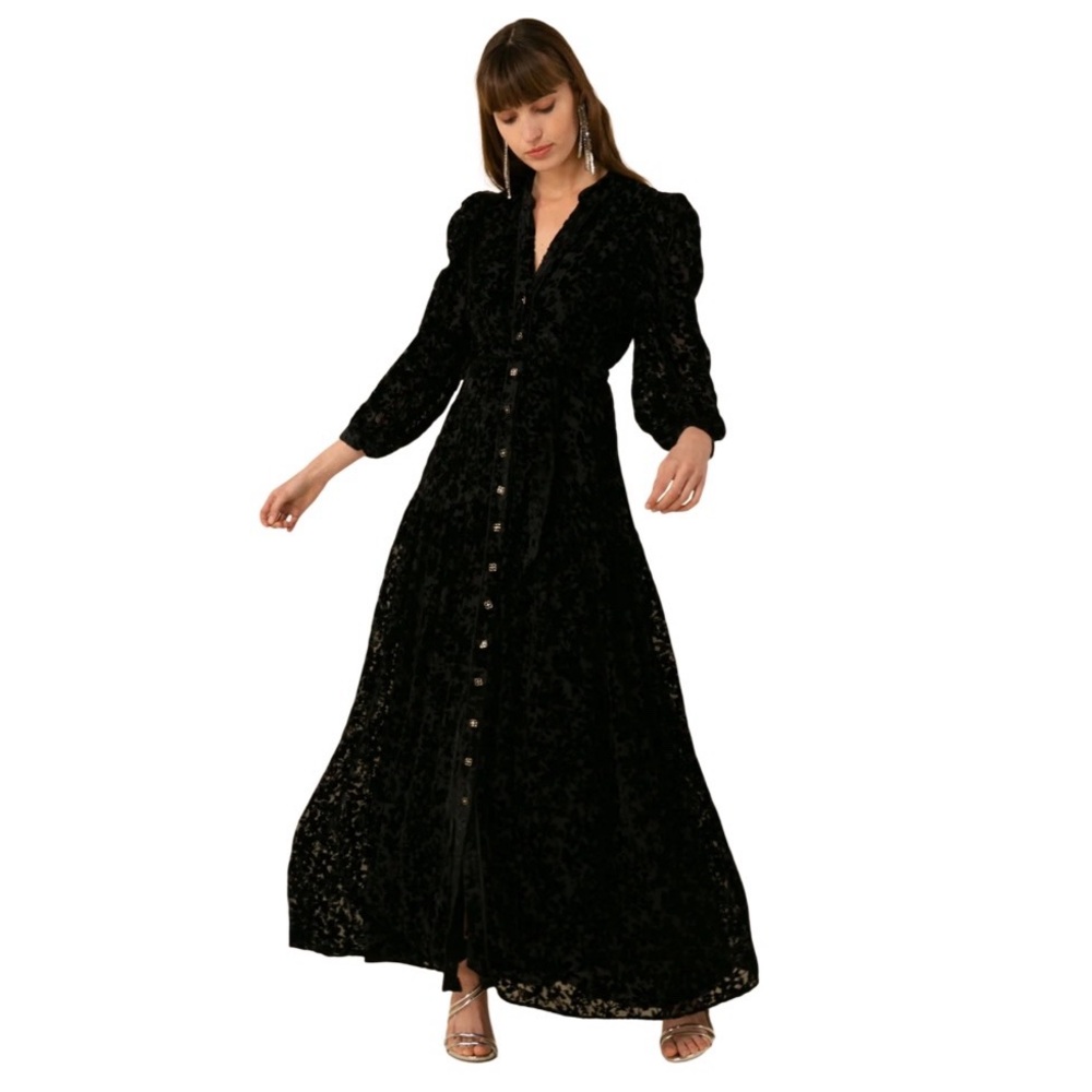 HALE BOB Heloise Solid Velvet Burnout Maxi Dress Womens Size Large NEW NWT